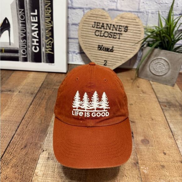 Men's Life Is Good Pines Outdoors Woods Forest Orange Chill Cap - Picture 1 of 8